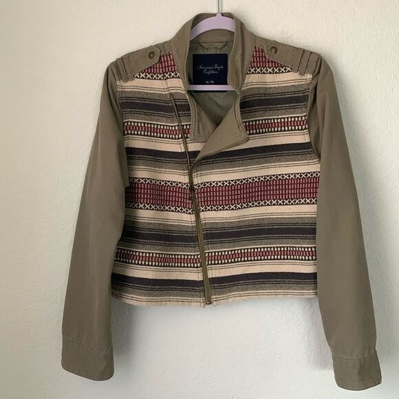 American Eagle Outfitters Aztec Olive Green Crop Southwest Jacket Size XL - Picture 1 of 11